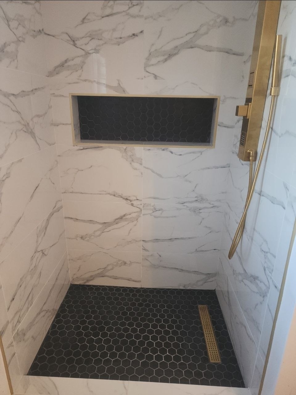 Bathroom Remodel — Marble Shower & Gold Fixtures