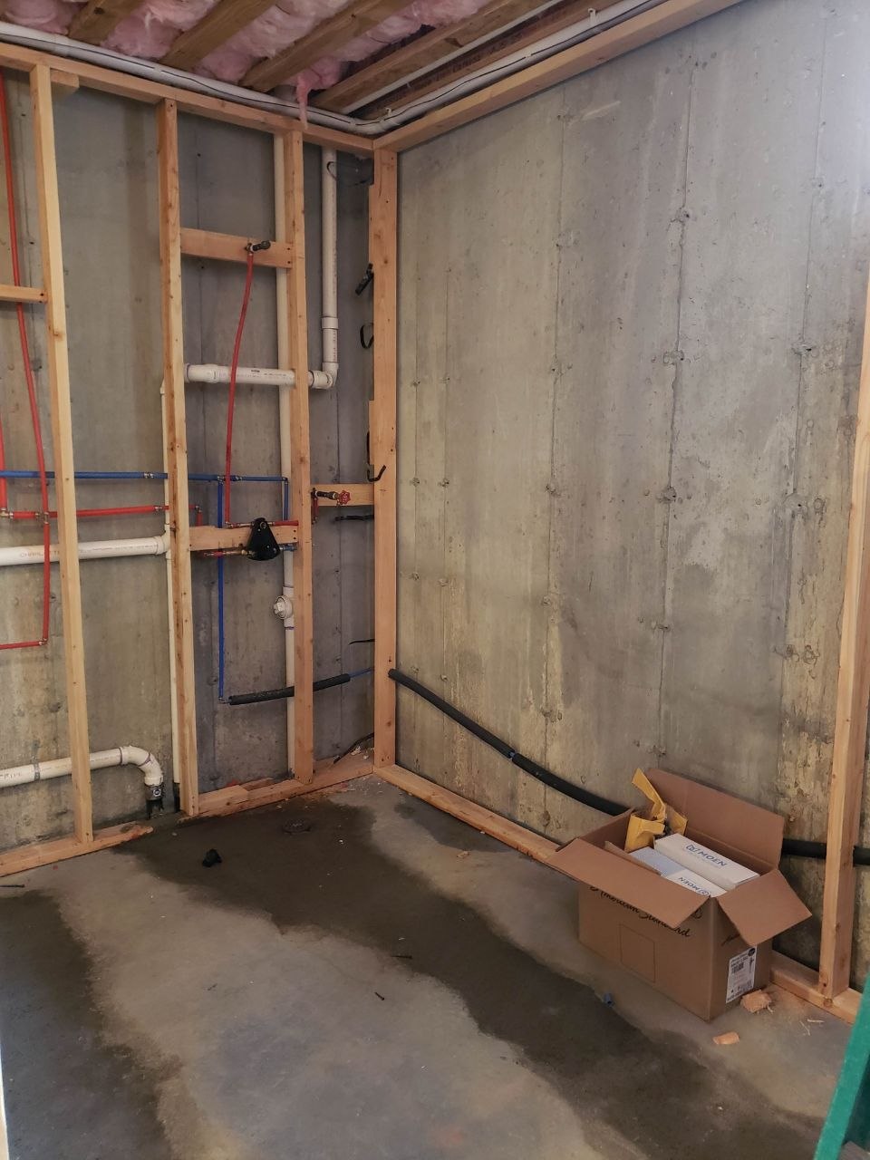 Framing and rough plumbing for a stand-up shower — J&R Enterprise project