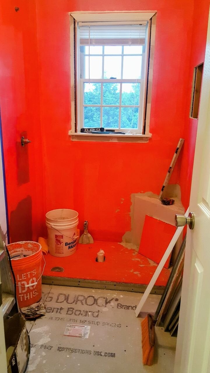 Bathroom renovation — waterproof membrane and cement board — J&R Enterprise project
